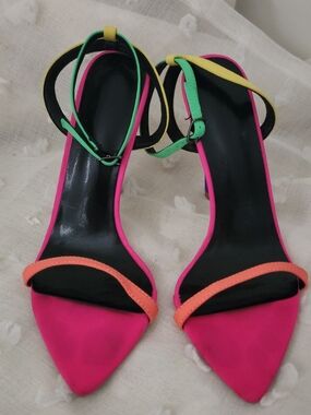 Multi Color Neon Pointed Toe High Heel Sandals